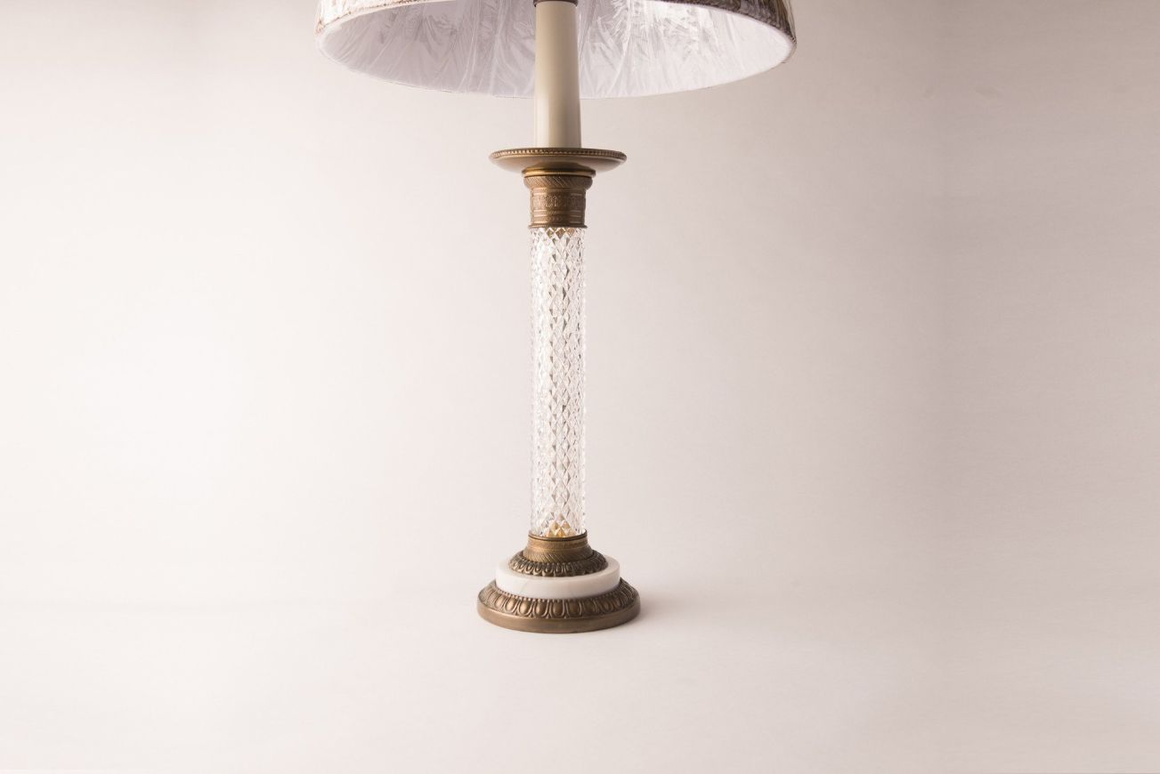Paul Hanson Glass, Marble, & Bronze Lamp
